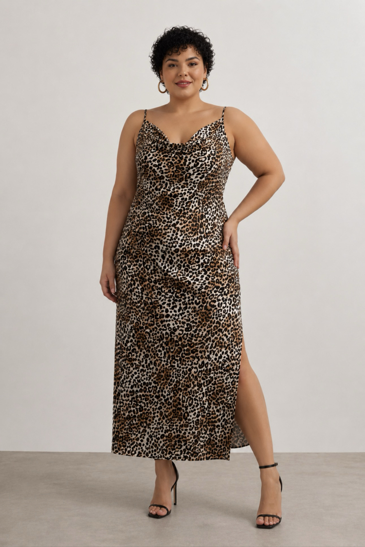 Degaje Yaka Leopar Elbise