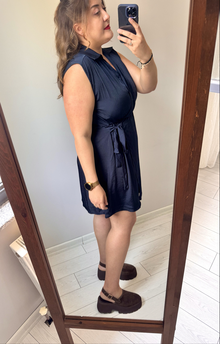 Aerobin Kumaş Gömlek Yaka Kolsuz Elbise