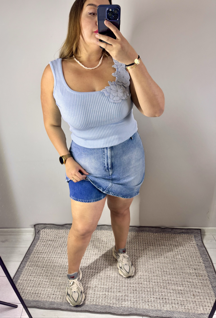 Açık Mavi Denim Bel Lastik Detay Şort Etek