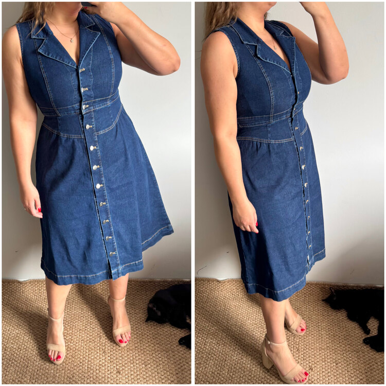 Düğme Detay Denim Elbise