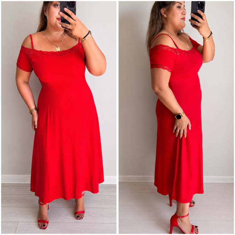 Dantel Detay Midi Model Elbise