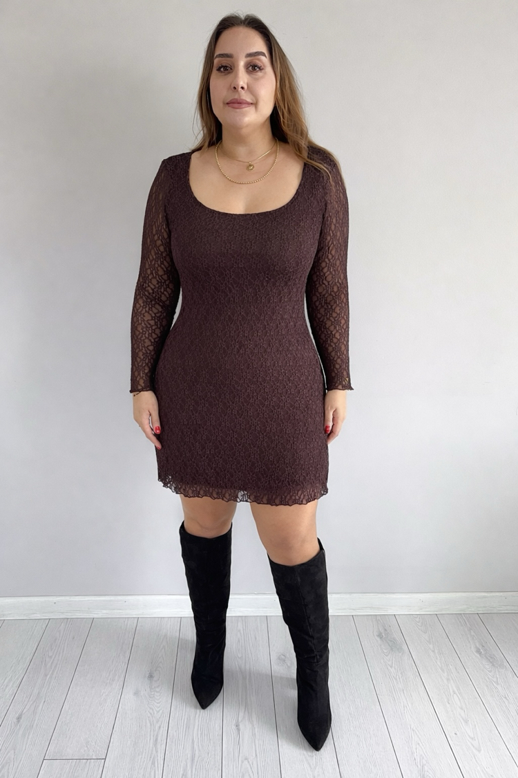 Dantelli Mini U Yaka Elbise 