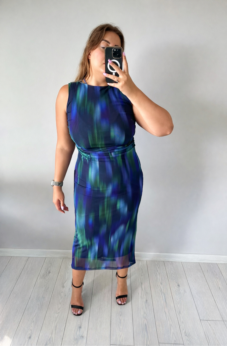 Drape Detaylı Maxi Esnek Tül Elbise Elbise