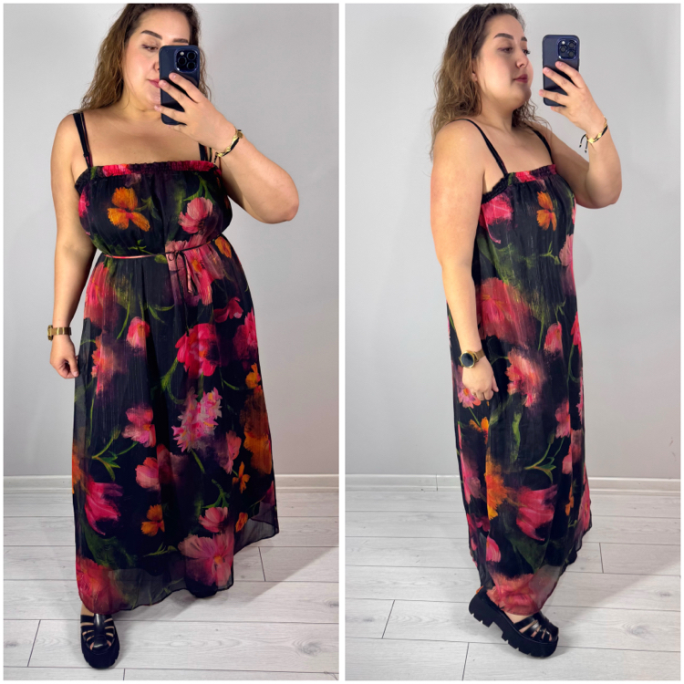 Şifon Desenli Dokuma Elbise