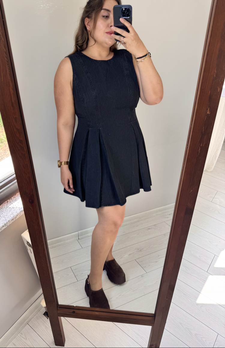 Kloş Etekli Denim Elbise