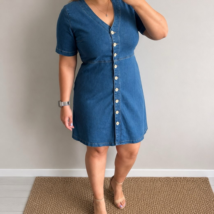 Hafif Çan Model Cepli Denim Elbise