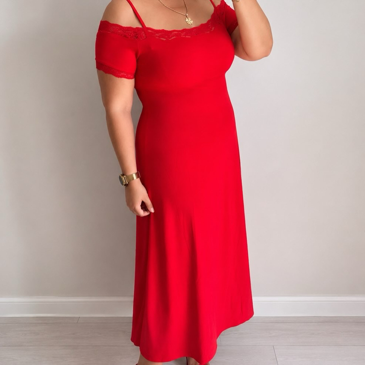 Dantel Detay Midi Model Elbise