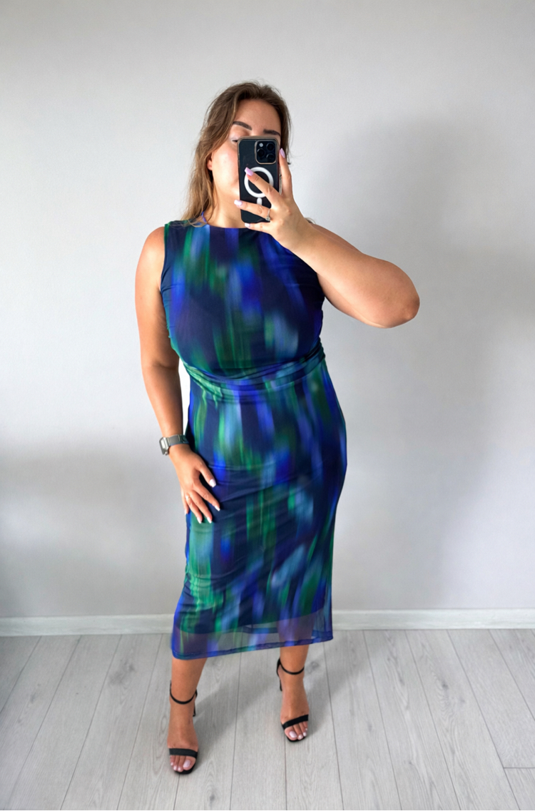 Drape Detaylı Maxi Esnek Tül Elbise Elbise