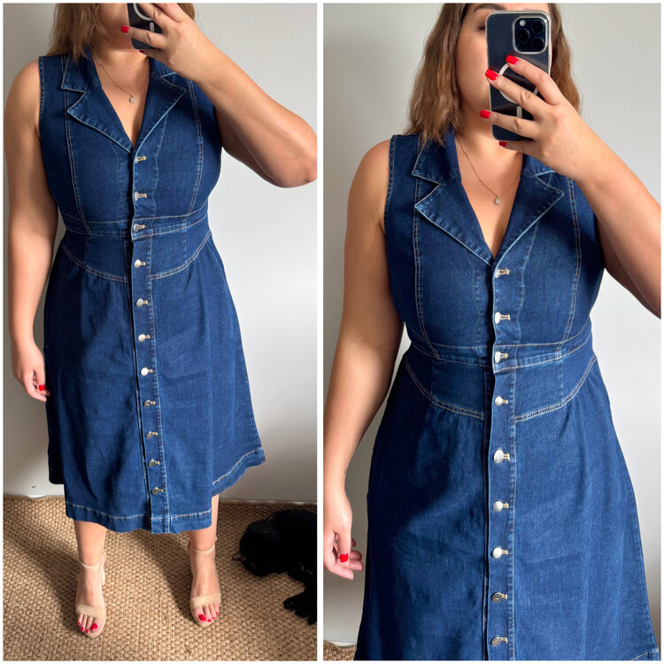 Düğme Detay Denim Elbise