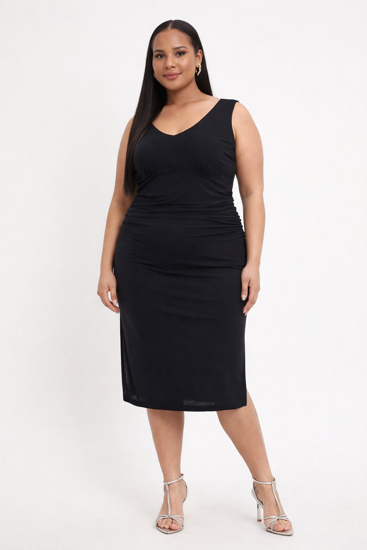 Drape Detaylı Midi Elbise