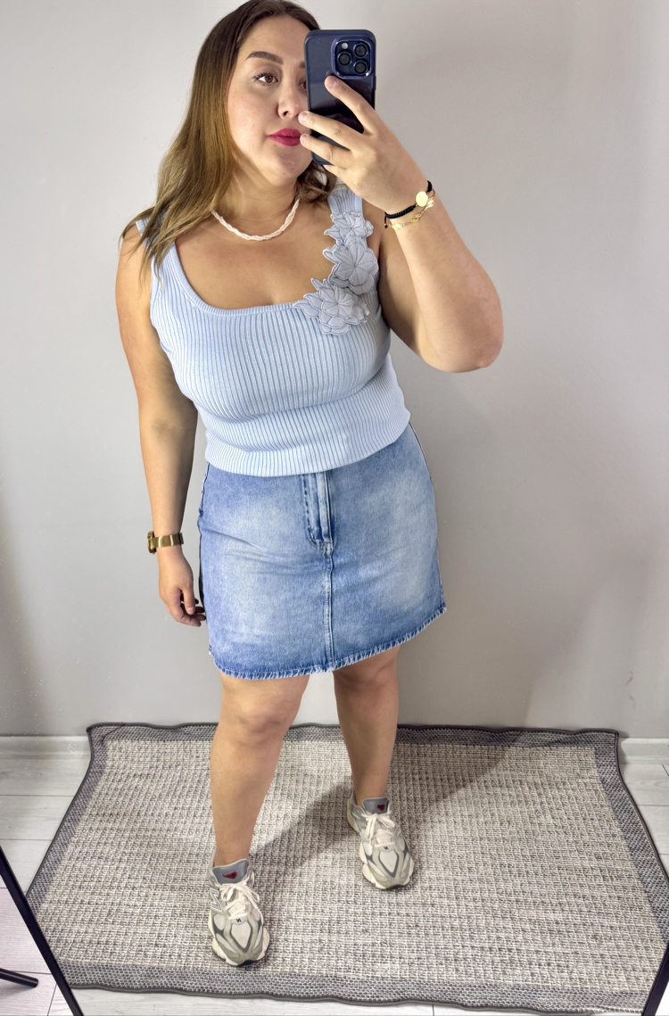 Açık Mavi Denim Bel Lastik Detay Şort Etek