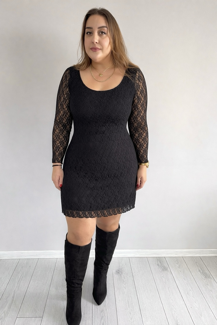 Dantelli Mini U Yaka Elbise