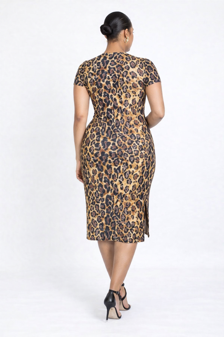 Yırtmaçlı Leopar Elbise