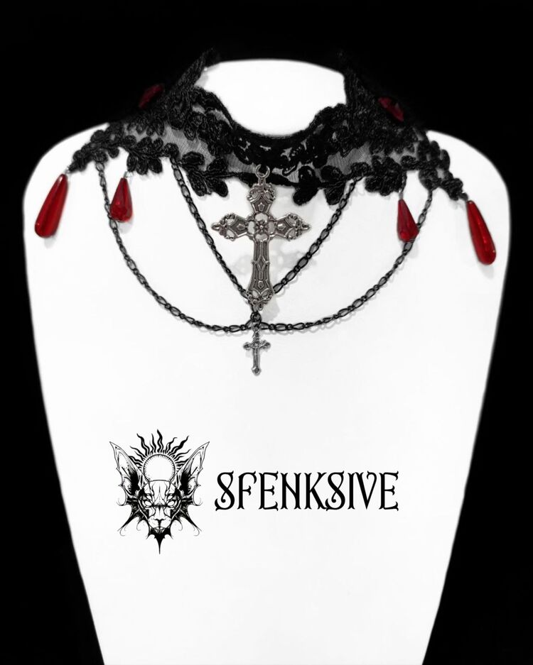 Victorian goth dantel kolye