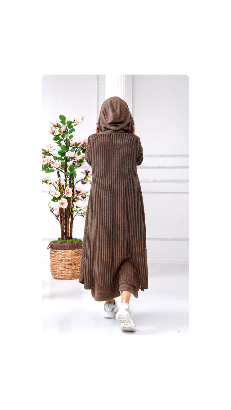 File uzun hırka kapüşonlu sweat elbise 
