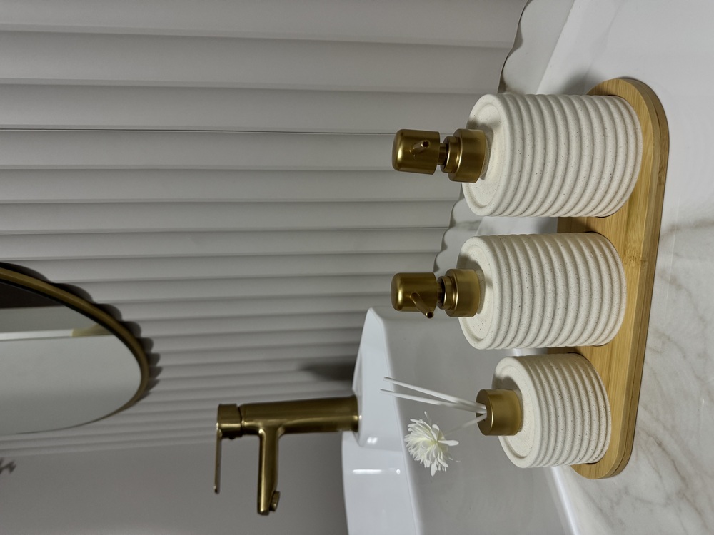Lüks Porselen Banyo Sabunluk Seti - Bambu Standlı