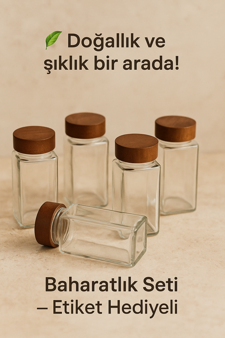 12 Adet Akasya Kapaklı Kare Baharatlık Seti 