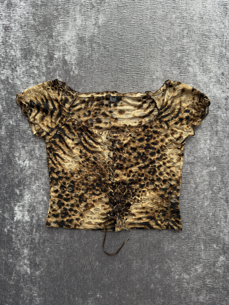 Leopar Desenli İpli İnce Bluz Gömlek