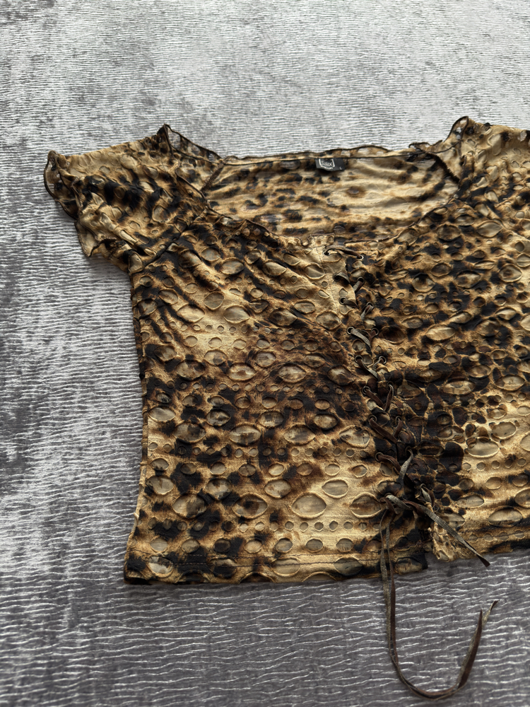 Leopar Desenli İpli İnce Bluz Gömlek