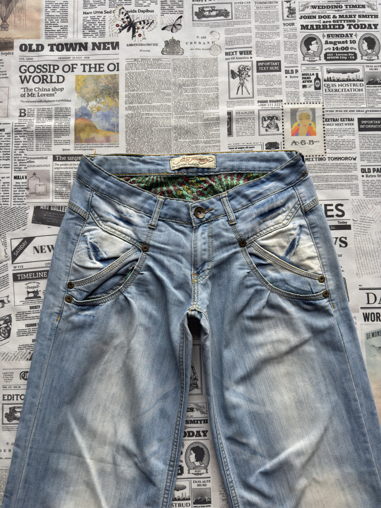 Ed Hardy Cep Detaylı Bol Paça Kot Pantolon 