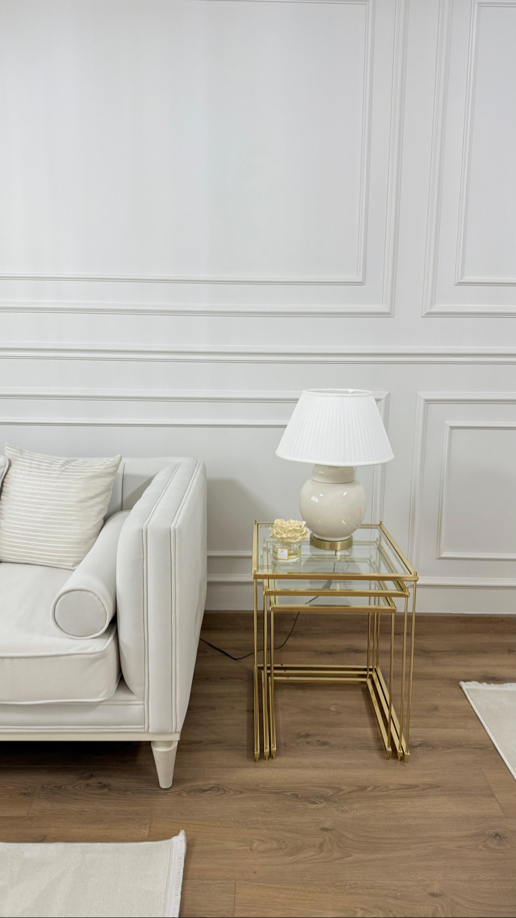 ZARİF Zigon Sehpa Gold Metal, Şeffaf Cam