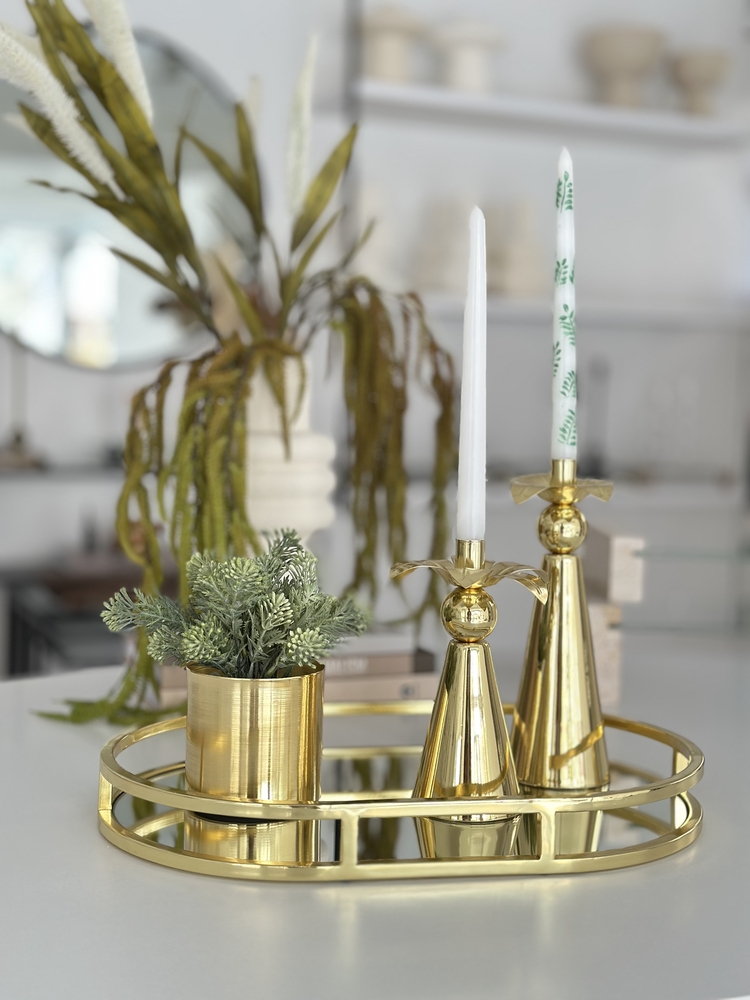 Oval Metal Tepsi Gold Renk