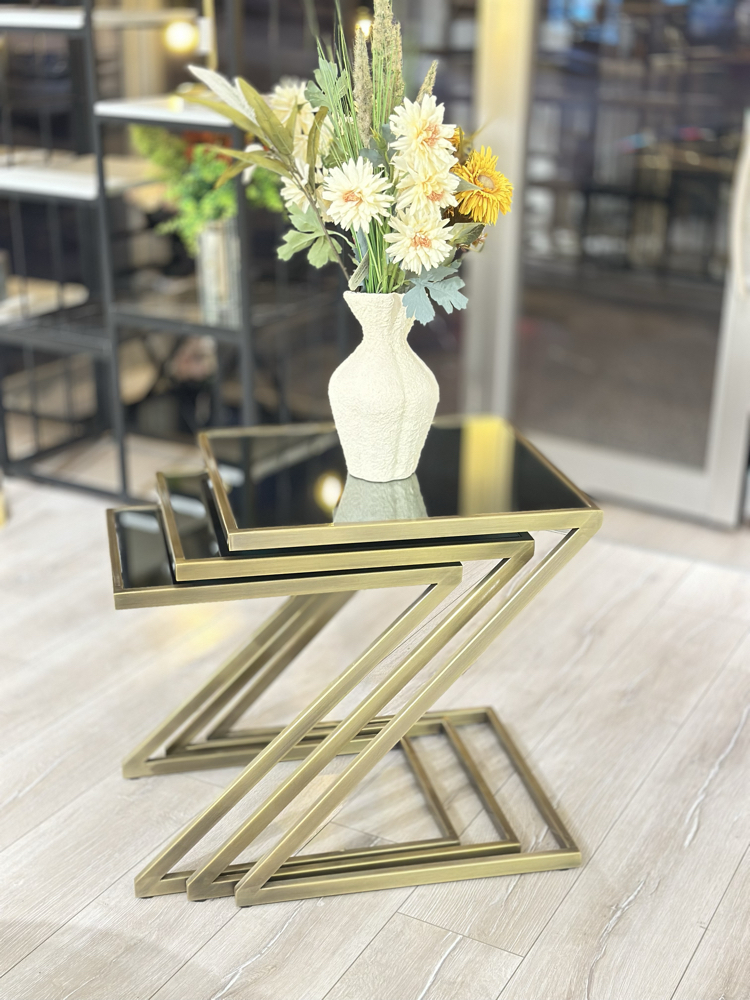 Z Formlu Zigon Sehpa Eskitme Metal, Bronz Ayna