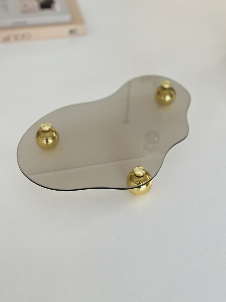 Eğri Bronz Cam Tepsi Gold Metal Top Ayaklı
