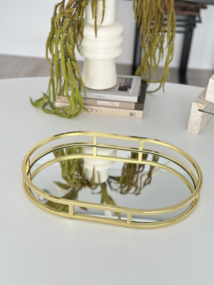 Oval Metal Tepsi Gold Renk