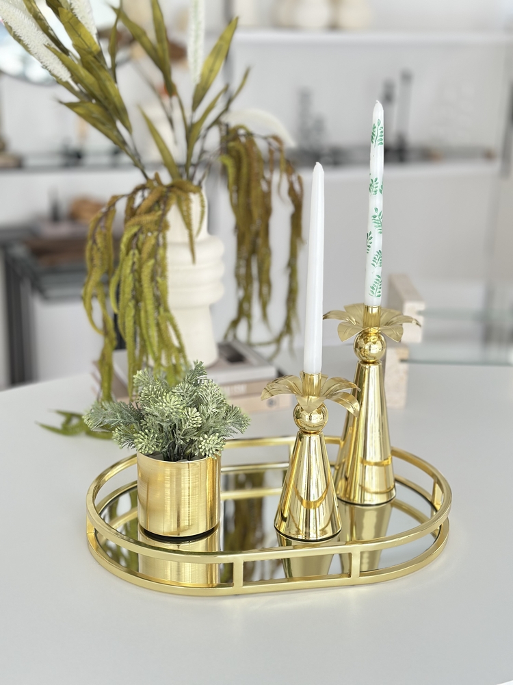 Oval Metal Tepsi Gold Renk
