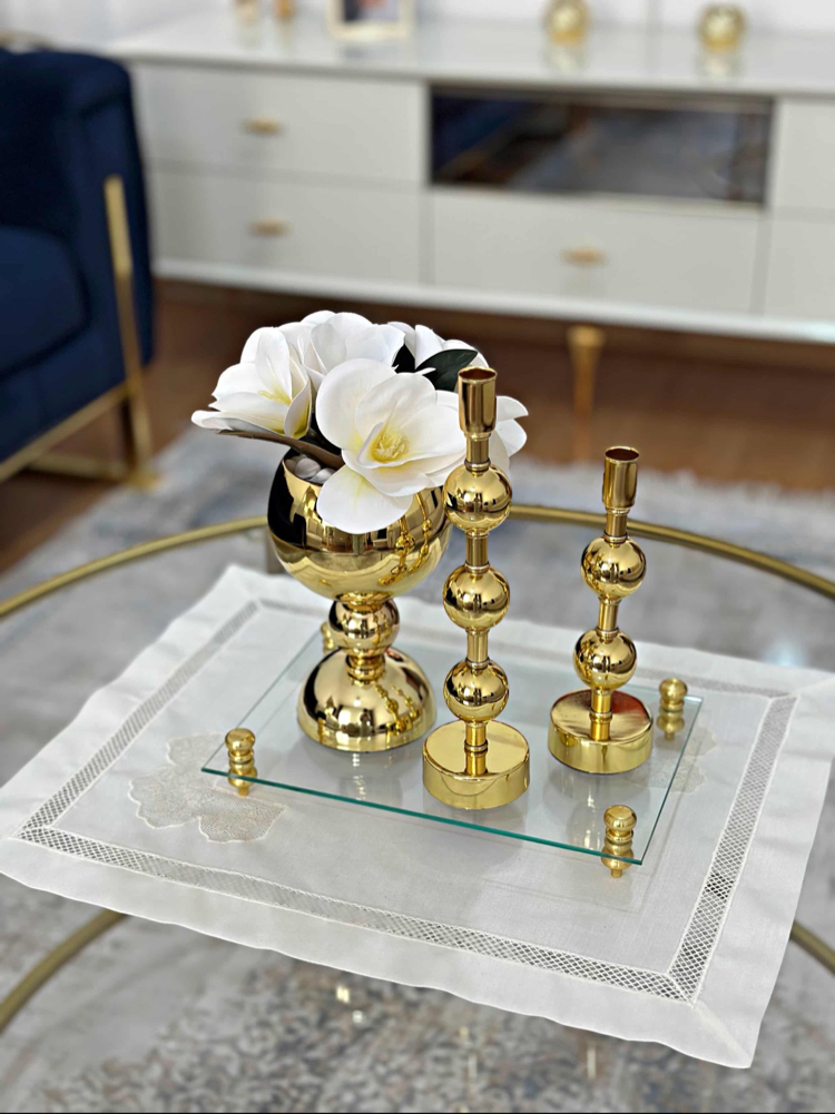 Dekoratif Tepsili Gold Set
