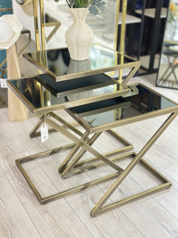 Z Formlu Zigon Sehpa Eskitme Metal, Bronz Ayna