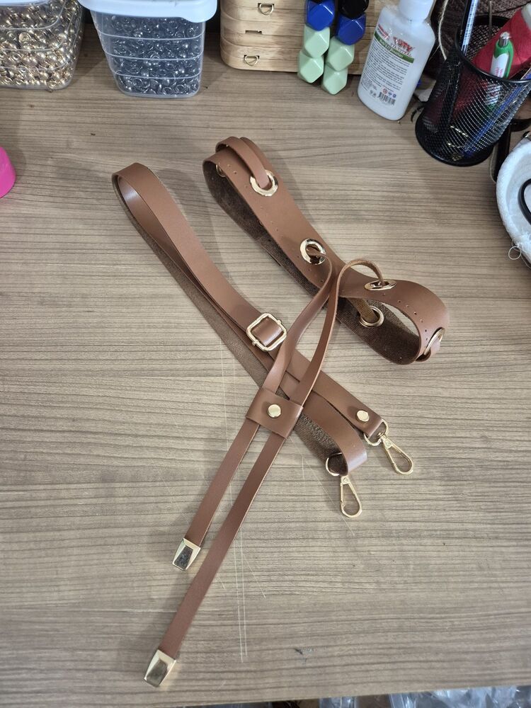 Suni deri taba rengi büzgülü çanta kiti