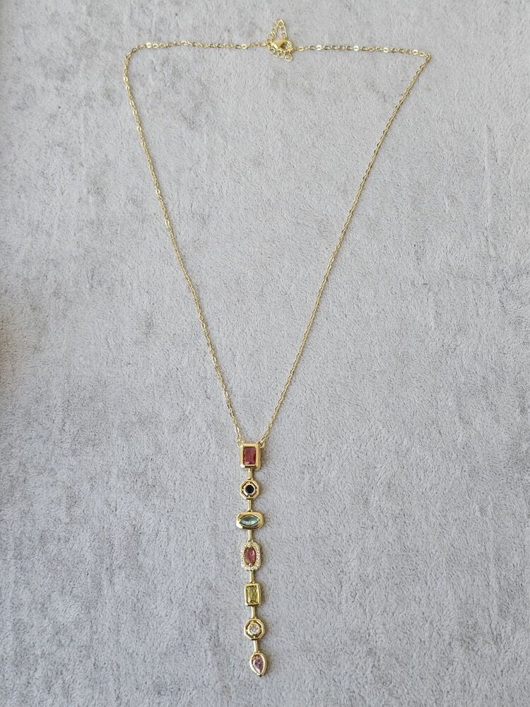 Gold Renkli Yedi Taşlı Y Kolye