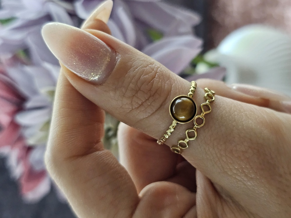 Kahverengi Taşlı Gold Renk Vintage Ayarlanabilir Yüzük