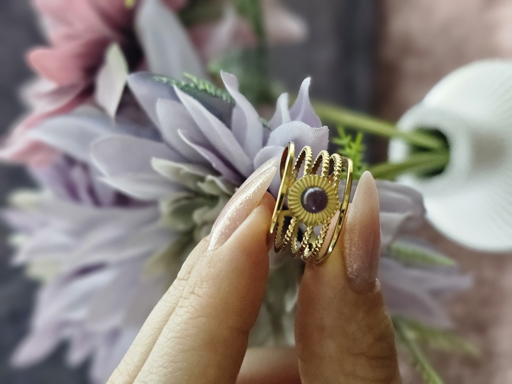 Kahverengi Taşlı Gold Renk Vintage Ayarlanabilir Yüzük