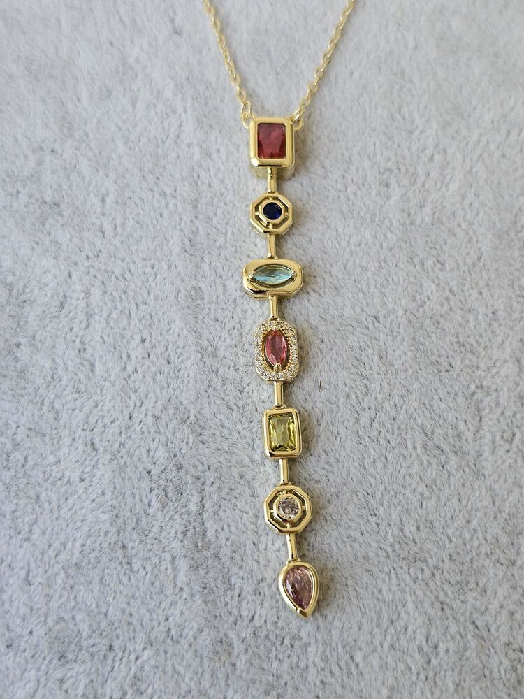 Gold Renkli Yedi Taşlı Y Kolye