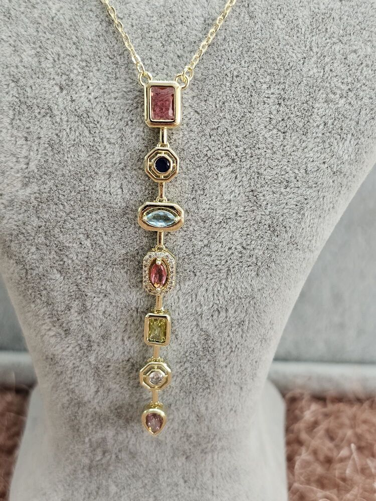 Gold Renkli Yedi Taşlı Y Kolye