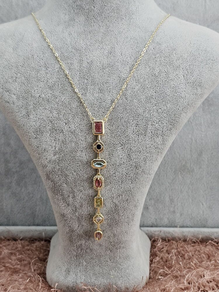 Gold Renkli Yedi Taşlı Y Kolye