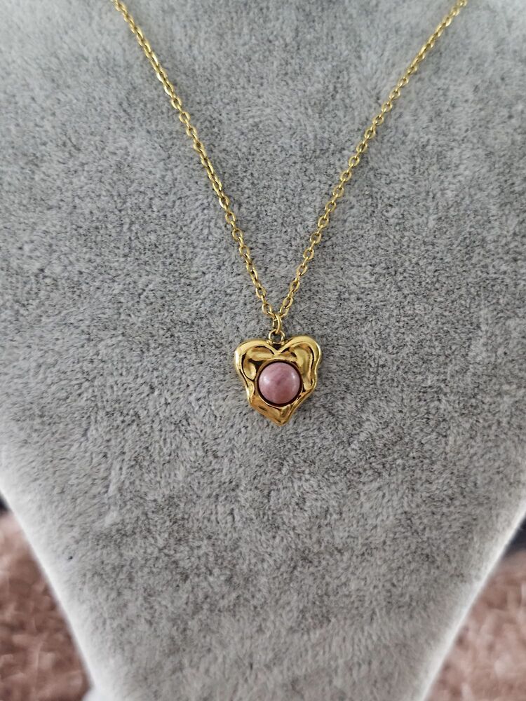Pembe Taşlı Vintage Kolye