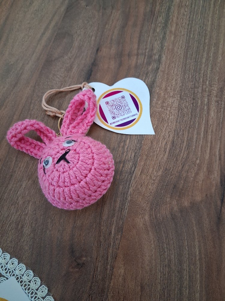 Pembe Örgü Tavşan Anahtarlık | Örgü Tavşan