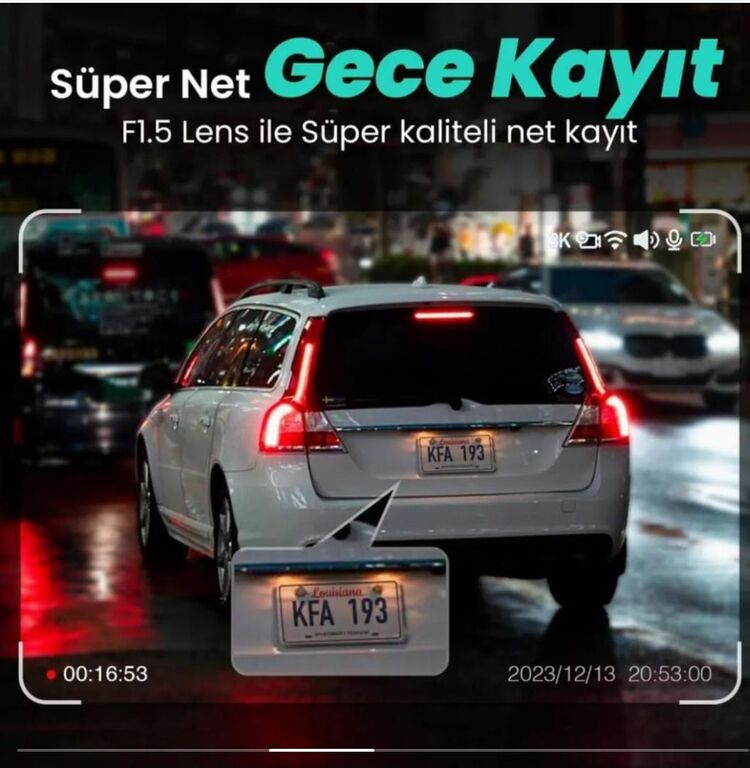 ÖN ARKA GECE GÖRÜŞLÜ 150°GENİS AÇILI ARAC İÇİ KAMERA