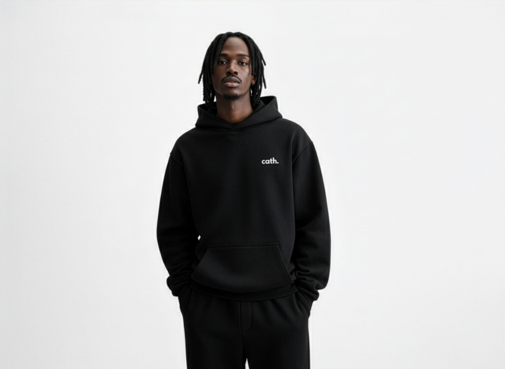 Cath Nakışlı Oversize Hoodie (Siyah)