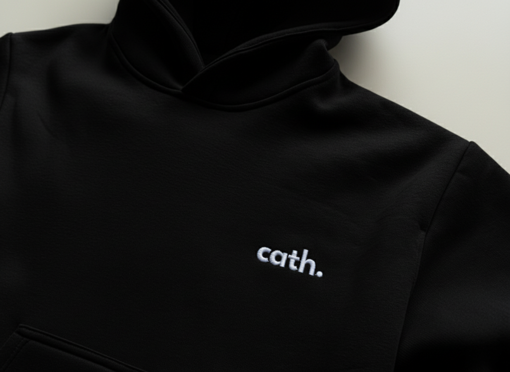 Cath Nakışlı Oversize Hoodie (Siyah)