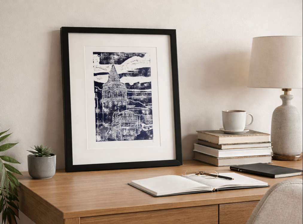 Galata Monokrom | Linol Baskı Handmade