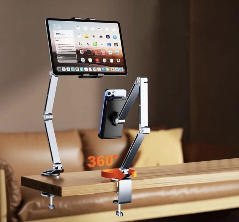 Alüminyum Akrobat Tablet&Telefon Tutucu Stand 360° Oynar Başlıklı Ayarlanabilir Katlanabilir