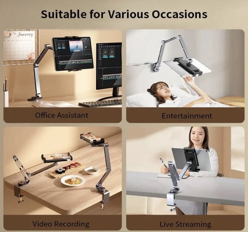 Alüminyum Akrobat Tablet&Telefon Tutucu Stand 360° Oynar Başlıklı Ayarlanabilir Katlanabilir