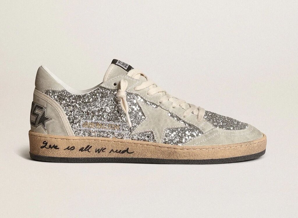 Golden Goose Ball star in silver glitter with ICE- GREY suede inserts