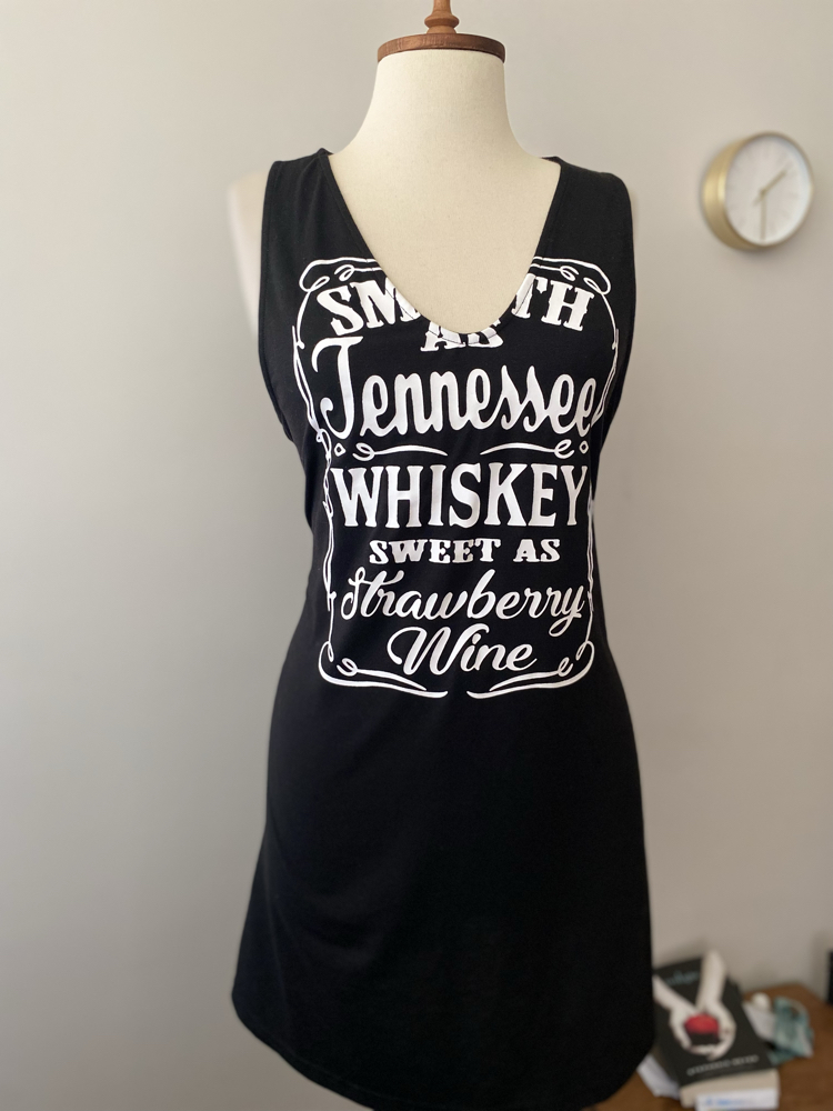 Y2K Tennessee Whiskey Baskılı Siyah Mini Elbise