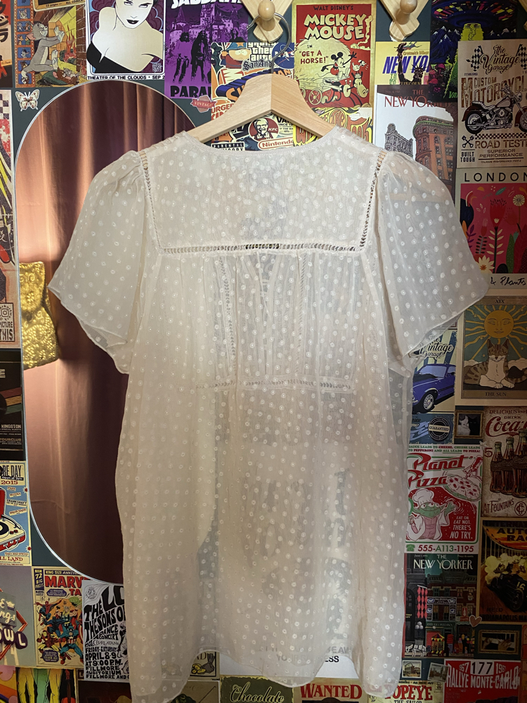 Vintage Lindex Swiss Dot Dantel Detaylı Beyaz Bluz | M-L